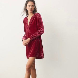 Anthropologie burgundy velvet V-neck shirt dress, long sleeve tunic